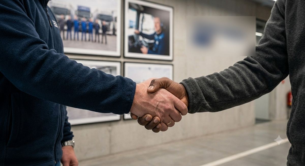 A South African and a European colleague shaking hands