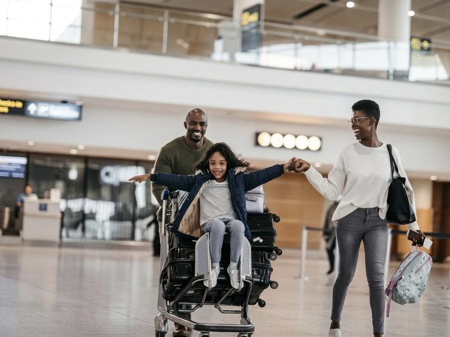 Family at the airport – a new future in Europe