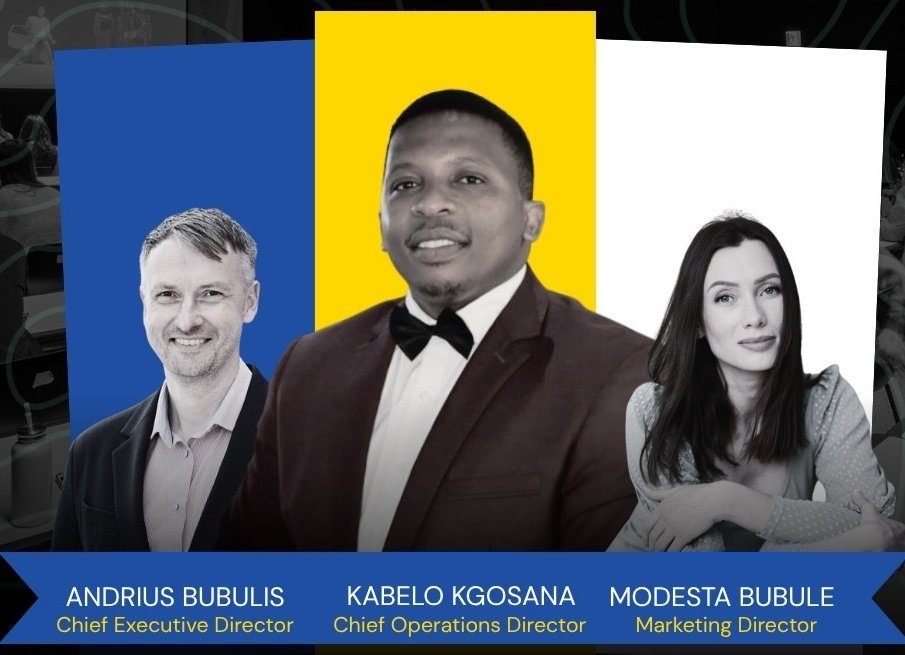 EuroTruck Jobs team: Andrius Bubulis (CEO), Kabelo Kgosana (COO), Modesta Bubule (Marketing Director)